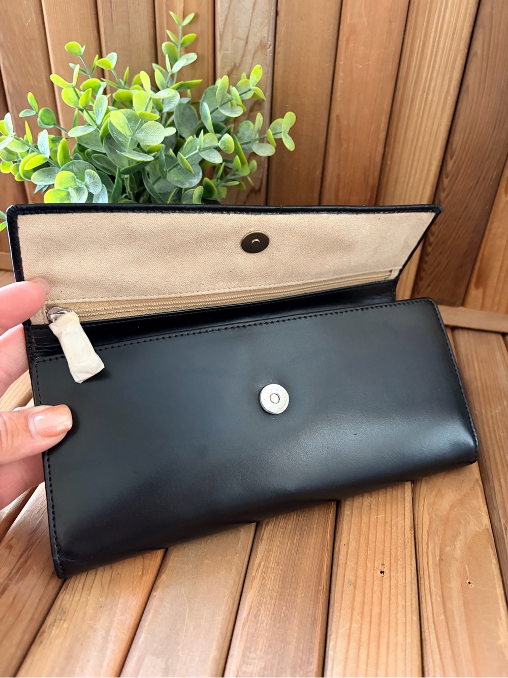Black Patent Leather and Beige Suede Jewelry Roll Travel Organizer, Red Envelope - Picture 4 of 11